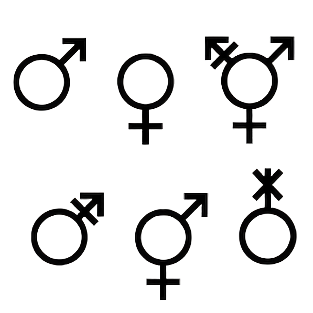 diversos símbolos indicativos de gênero